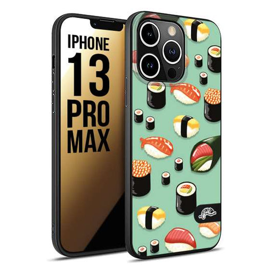 CUSTOMIZZA - Custodia cover nera morbida in tpu compatibile per iPhone 13 PRO MAX sushi disegni giapponese nighiri acquamarina verde