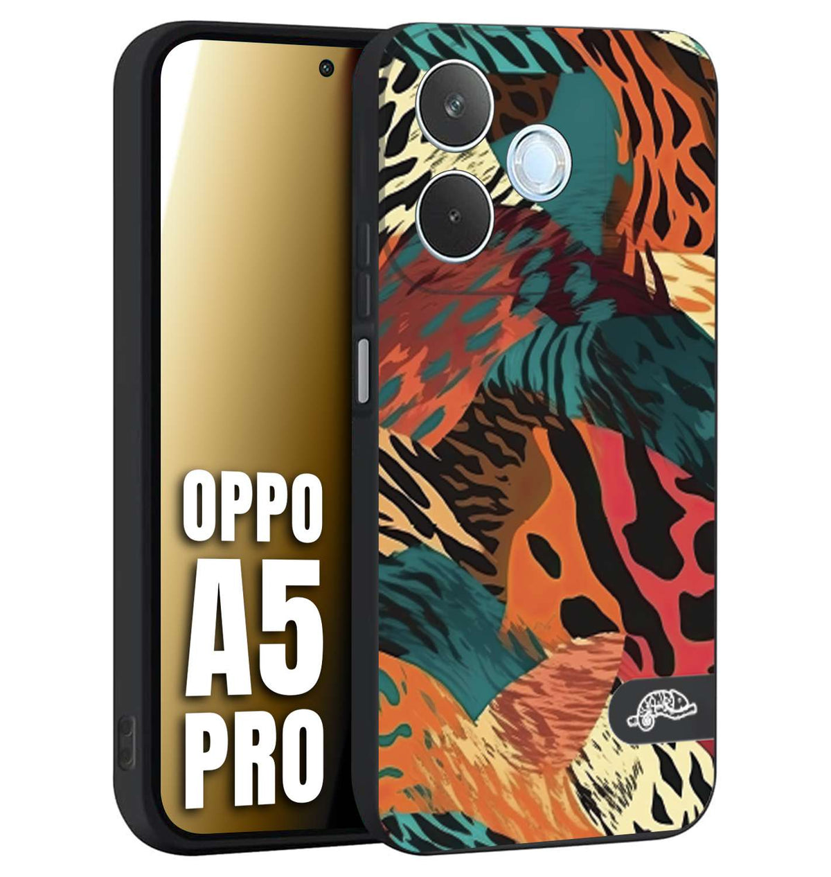 CUSTOMIZZA - Custodia cover nera morbida in tpu compatibile per Oppo A5 PRO leopardato tigrato tiger colorata summer arancio verde fucsia
