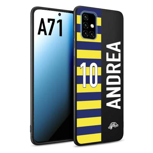 CUSTOMIZZA - Custodia cover nera morbida in tpu compatibile per Samsung A71 personalizzata calcio football nome e numero calciatori giallo blu