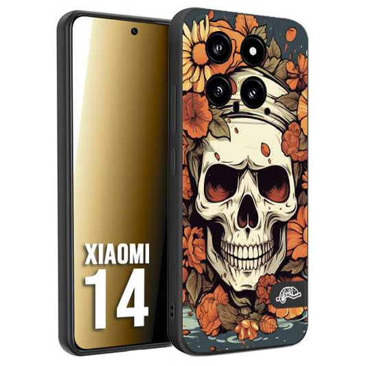 CUSTOMIZZA - Custodia cover nera morbida in tpu compatibile per Xiaomi 14 teschio skull flowers fiori tattoo disegnato alta definizione