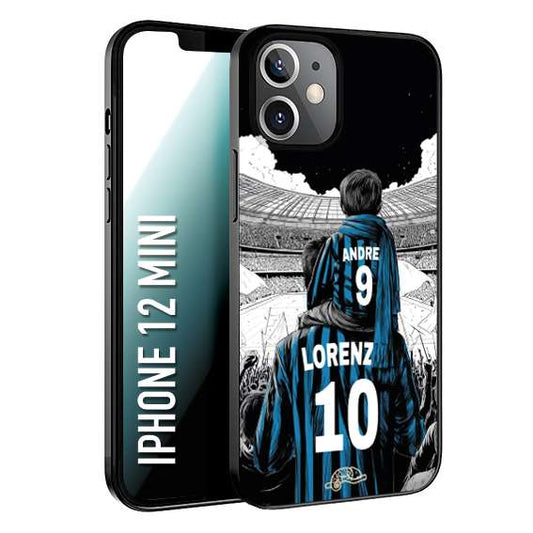 CUSTOMIZZA - Custodia cover nera morbida in tpu compatibile per iPhone 12 MINI personalizzata calcio football padre e figlio calciatori nerazzurra