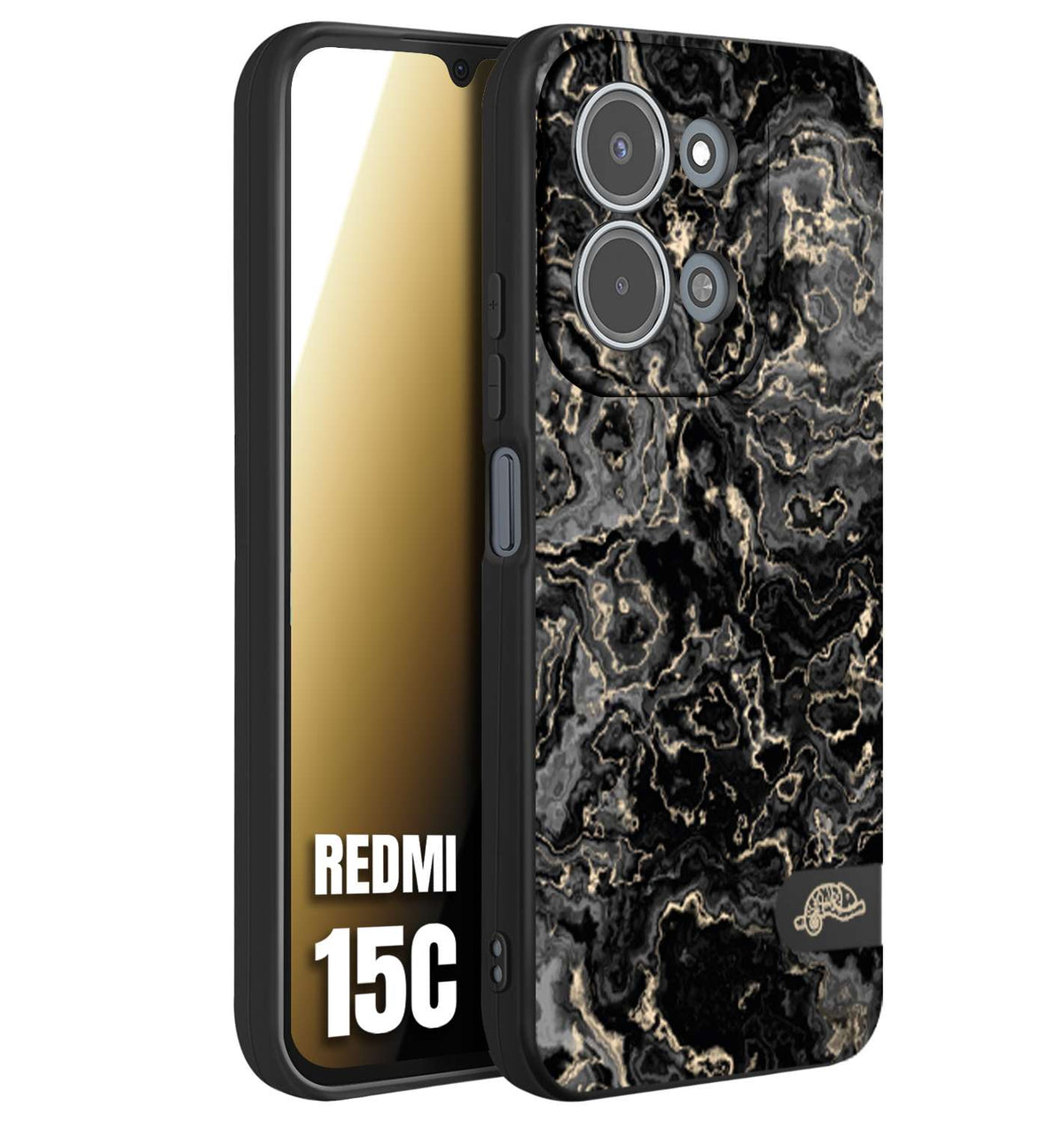 CUSTOMIZZA - Custodia cover nera morbida in tpu compatibile per Xiaomi Redmi 15C effetto marmo marble nero black venature dorato pietra