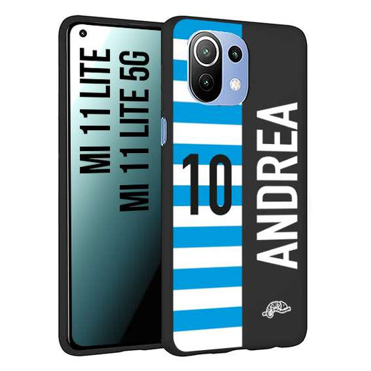 CUSTOMIZZA - Custodia cover nera morbida in tpu compatibile per Xiaomi Mi 11 Lite / Mi 11 Lite 5G personalizzata calcio football nome e numero calciatori biancazzurri