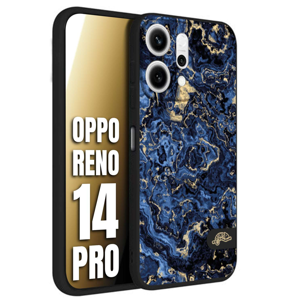 CUSTOMIZZA - Custodia cover nera morbida in tpu compatibile per Oppo Reno 14 PRO effetto marmo marble blu venature dorato psichedelico