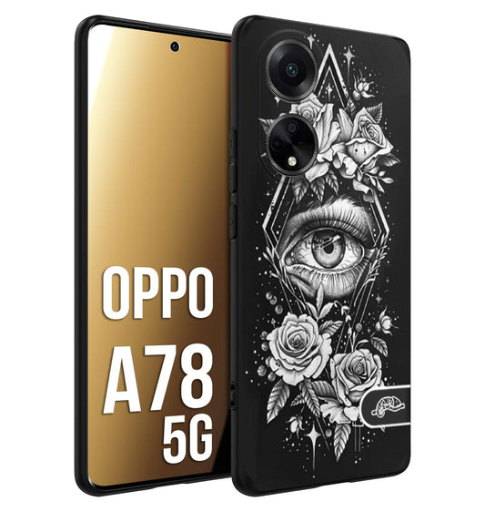 CUSTOMIZZA - Custodia cover nera morbida in tpu compatibile per Oppo A78 5G occhio fiori rombo geometrico black and white bianco a rilievo disegnato tattoo tatuaggio