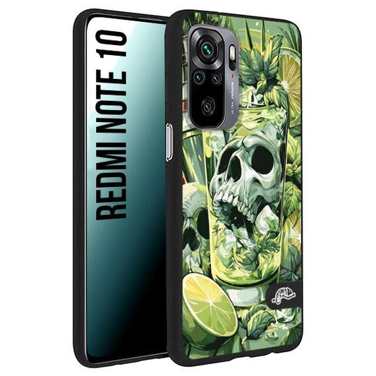 CUSTOMIZZA - Custodia cover nera morbida in tpu compatibile per Xiaomi Redmi Note 10 Mojito cocktail teschio illustrazione drink lime menta ghiacci tropicale street art