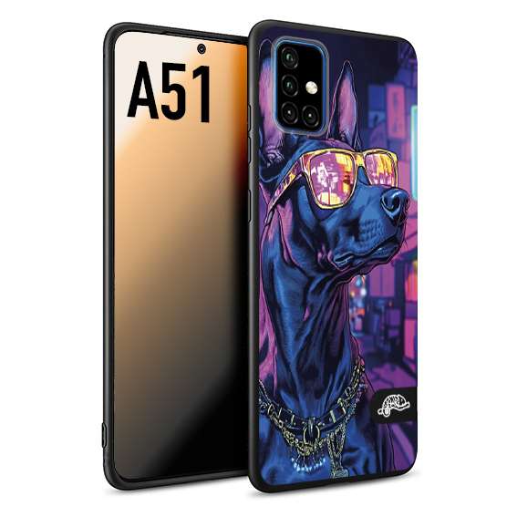 CUSTOMIZZA - Custodia cover nera morbida in tpu compatibile per Samsung A51 animali cyberpunk dobermann cane street dog fucsia blu night