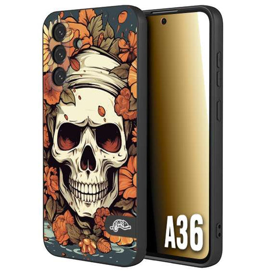 CUSTOMIZZA - Custodia cover nera morbida in tpu compatibile per Samsung A36 teschio skull flowers fiori tattoo disegnato alta definizione