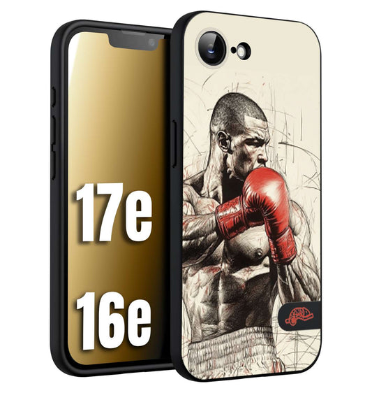 CUSTOMIZZA - Custodia cover nera morbida in tpu compatibile per iPhone 16E - 17E pugilato pugili disegno tattoo guantoni box sport ring