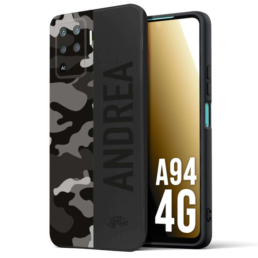 CUSTOMIZZA - Custodia cover nera morbida in tpu compatibile per Oppo A94 4G camouflage mimetico militare personalizzata nome