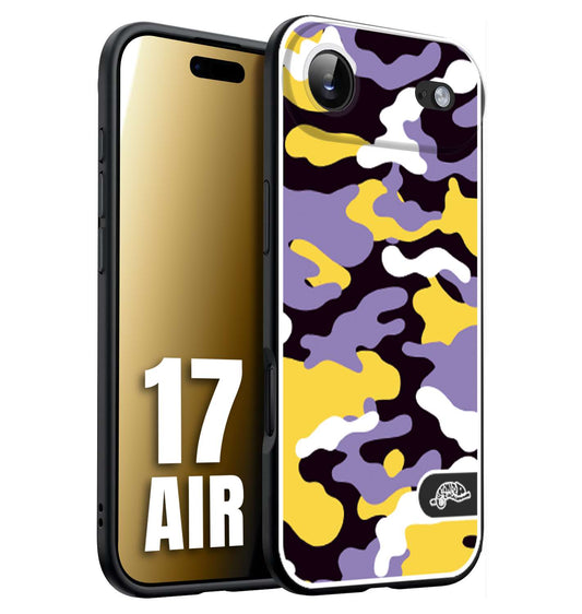 CUSTOMIZZA - Custodia cover nera morbida in tpu compatibile per iPhone 17 AIR camouflage mimetico militare viola lilla giallo