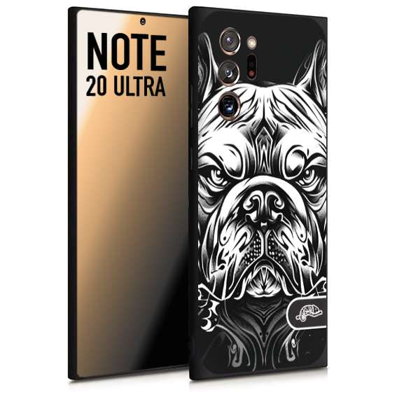 CUSTOMIZZA - Custodia cover nera morbida in tpu compatibile per Samsung NOTE 20 ULTRA bulldog bianco a rilievo disegnato tattoo tatuaggio