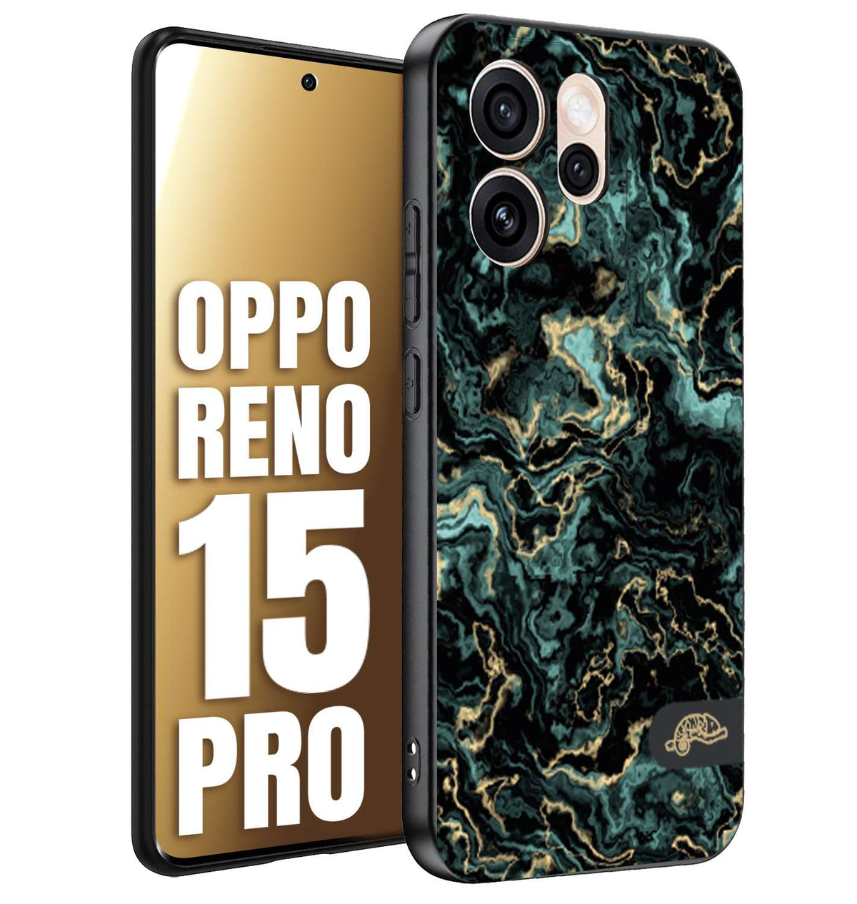 CUSTOMIZZA - Custodia cover nera morbida in tpu compatibile per Oppo Reno 15 PRO effetto marmo marble verde green venature dorato pietra