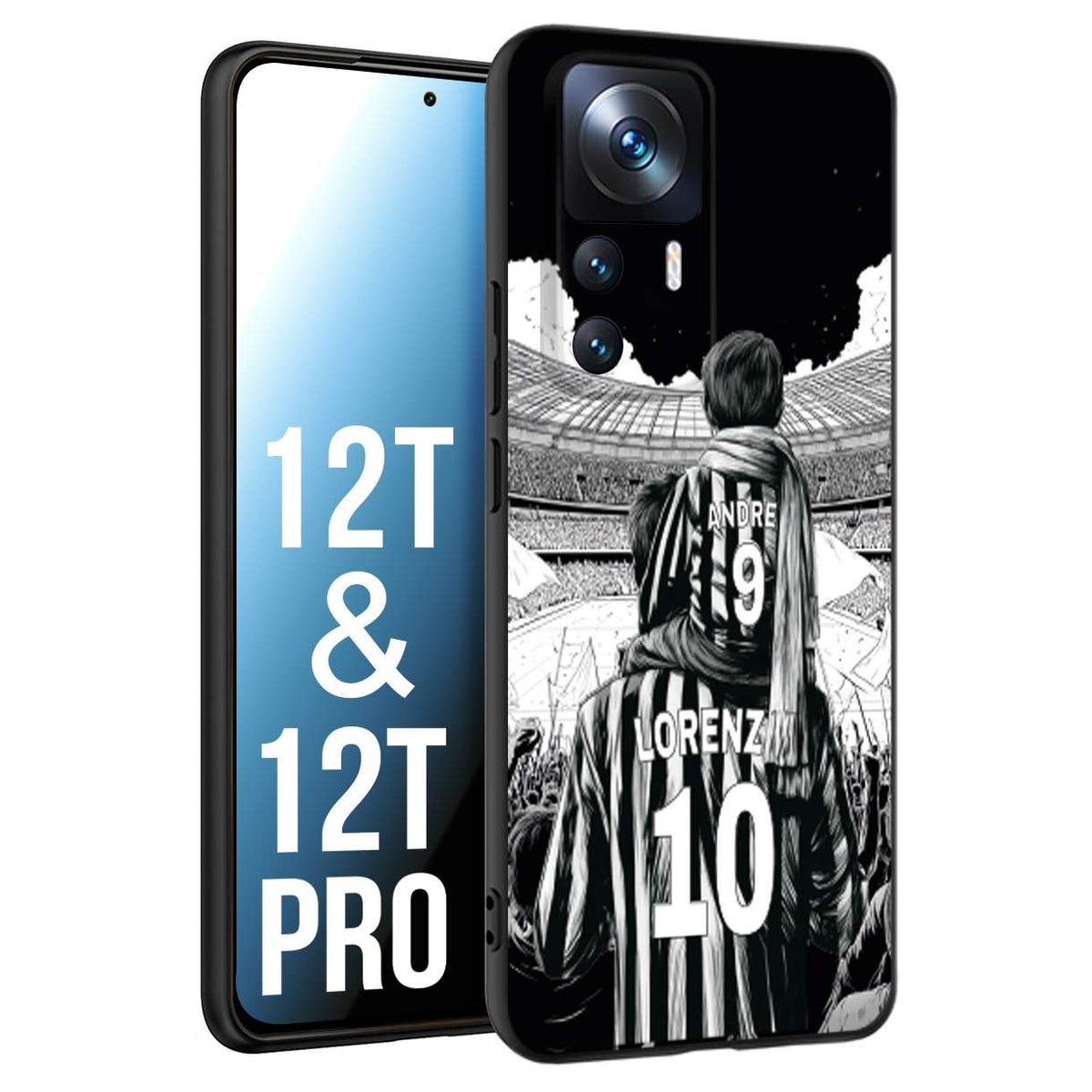 CUSTOMIZZA - Custodia cover nera morbida in tpu compatibile per Xiaomi 12T - 12T PRO personalizzata calcio football nome e numero calciatori bianconeri bianca e nera