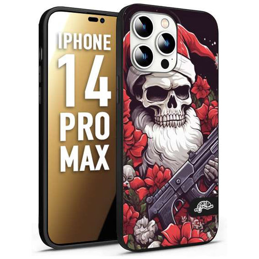 CUSTOMIZZA - Custodia cover nera morbida in tpu compatibile per iPhone 14 PRO MAX teschio natale santa claus fiori tattoo disegnato