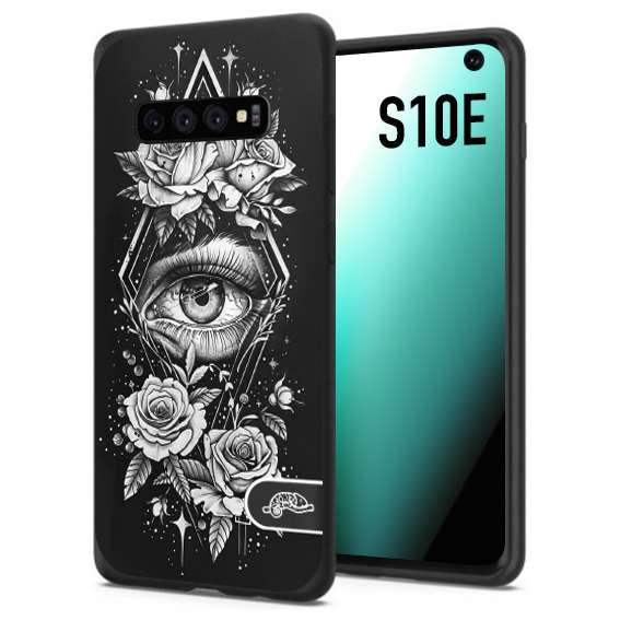 CUSTOMIZZA - Custodia cover nera morbida in tpu compatibile per Samsung S10E occhio fiori rombo geometrico black and white bianco a rilievo disegnato tattoo tatuaggio