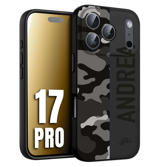 CUSTOMIZZA - Custodia cover nera morbida in tpu compatibile per iPhone 17 PRO camouflage mimetico militare personalizzata nome