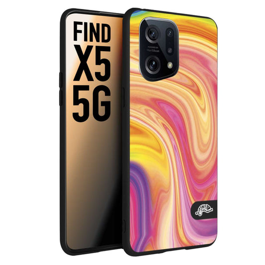 CUSTOMIZZA - Custodia cover nera morbida in tpu compatibile per Oppo Find X5 colorata fantasia vortice marmo onde rosa fucsia gialla