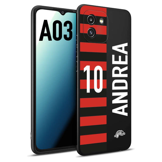 CUSTOMIZZA - Custodia cover nera morbida in tpu compatibile per Samsung A03 personalizzata calcio football nome e numero calciatori rossonera