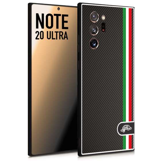 CUSTOMIZZA - Custodia cover nera morbida in tpu compatibile per Samsung NOTE 20 ULTRA effetto fibra di carbonio bandiera Italia made in Italy