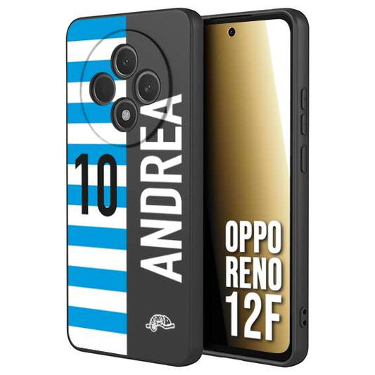 CUSTOMIZZA - Custodia cover nera morbida in tpu compatibile per Oppo Reno 12F personalizzata calcio football nome e numero calciatori biancazzurri