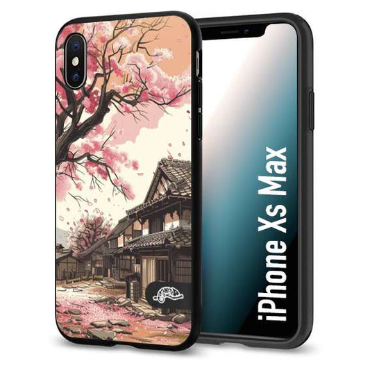 CUSTOMIZZA - Custodia cover nera morbida in tpu compatibile per iPhone XS MAX casa giapponese rosa ciliegio in fiore disegnata tattoo