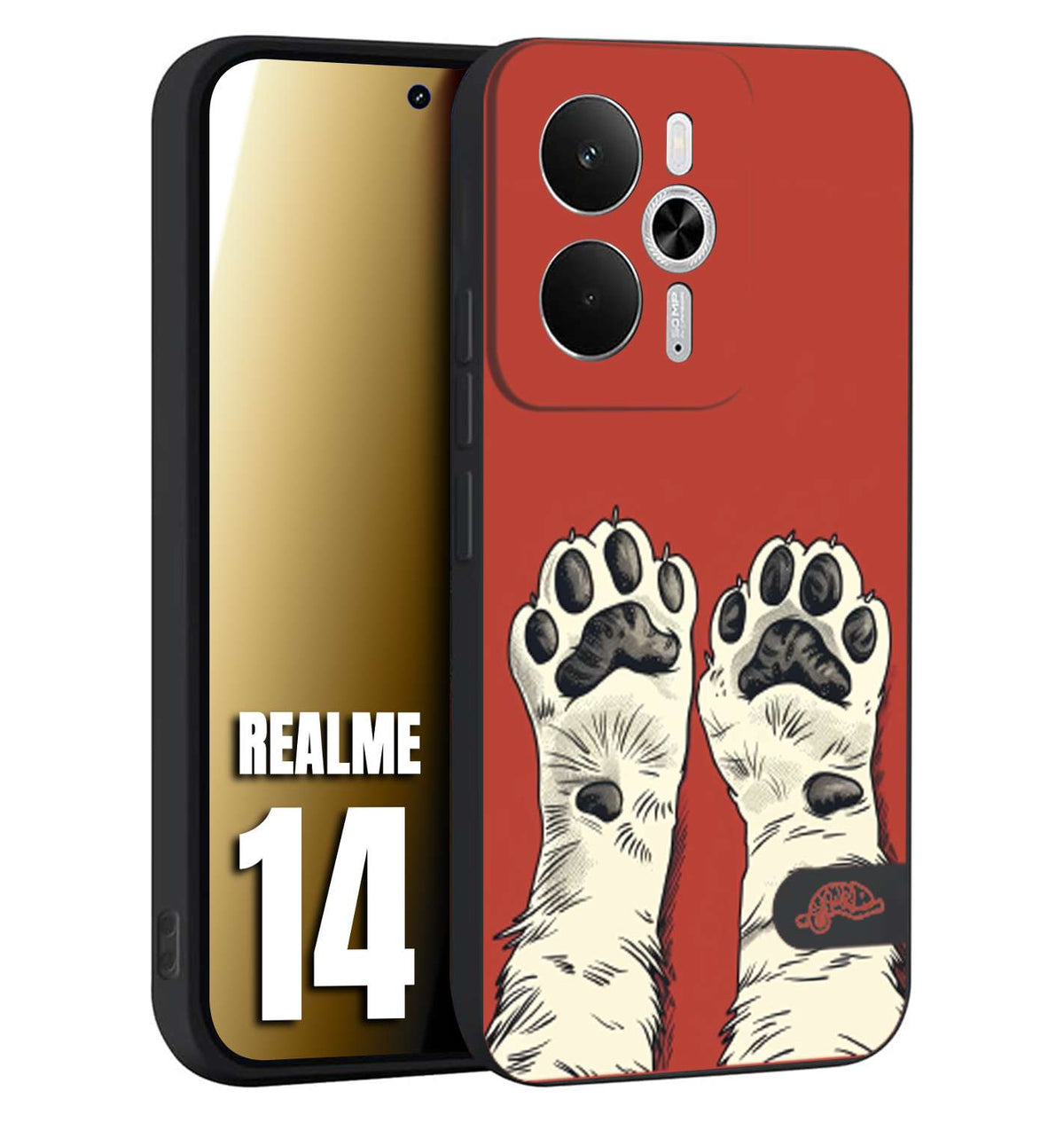 CUSTOMIZZA - Custodia cover nera morbida in tpu compatibile per Realme 14 5G zampe di gatto cat paws rossa red disegnata fumetto cartoon