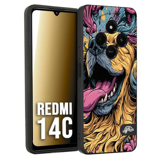 CUSTOMIZZA - Custodia cover nera morbida in tpu compatibile per Xiaomi Redmi 14C Golden Retriever illustrazione cane pop art cane street art cartone animato
