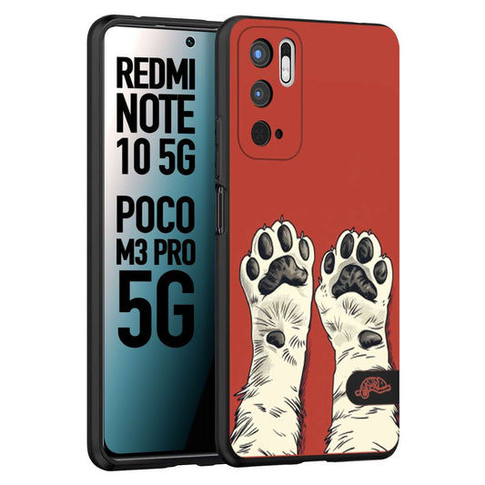 CUSTOMIZZA - Custodia cover nera morbida in tpu compatibile per Xiaomi Redmi Note 10 5G - Poco M3 Pro 5G zampe di gatto cat paws rossa red disegnata fumetto cartoon