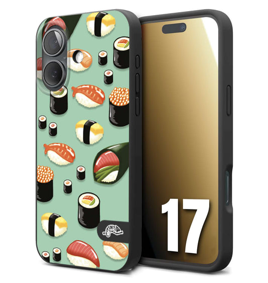 CUSTOMIZZA - Custodia cover nera morbida in tpu compatibile per iPhone 17 sushi disegni giapponese nighiri acquamarina verde