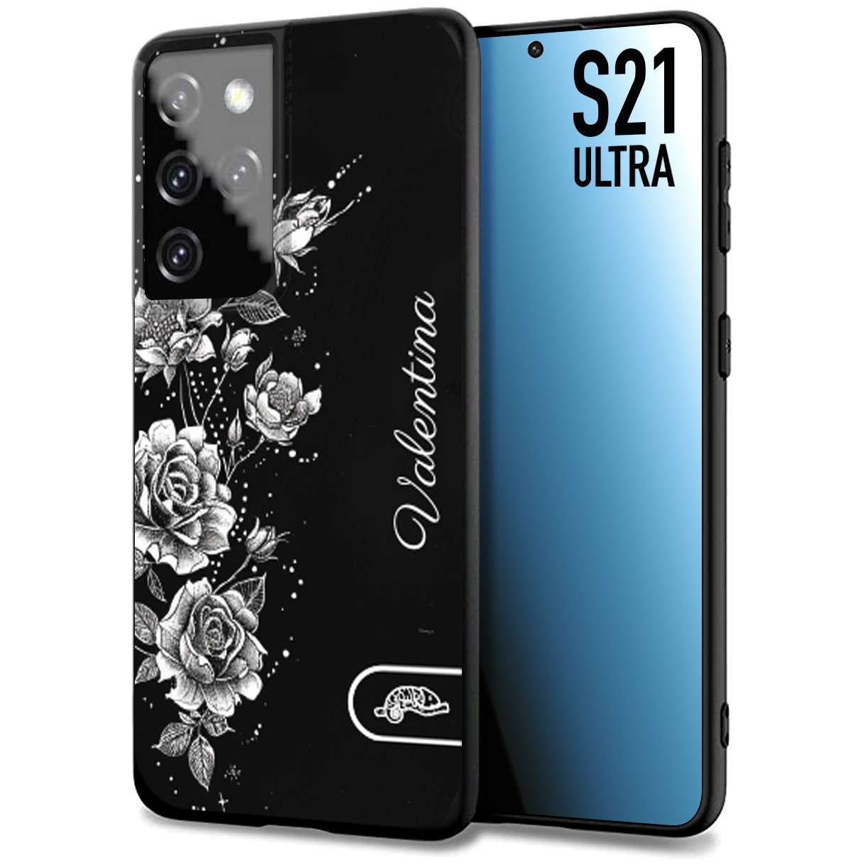 CUSTOMIZZA - Custodia cover nera morbida in tpu compatibile per Samsung S21 ULTRA a rilievo soft touch personalizzata nome rose fiori donna