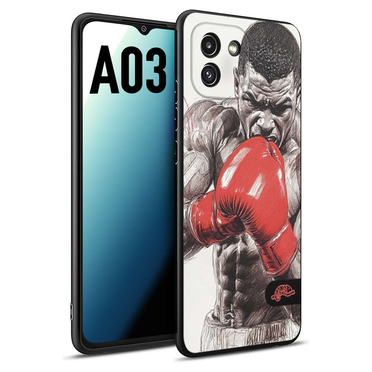 CUSTOMIZZA - Custodia cover nera morbida in tpu compatibile per Samsung A03 pugilato pugili disegno tattoo guantoni box pesi massimi gancio