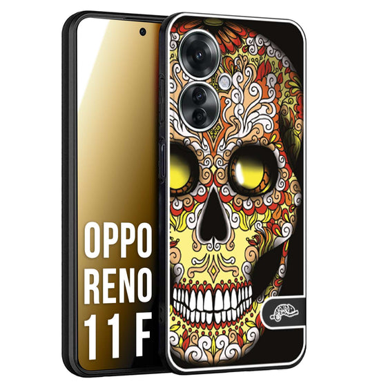 CUSTOMIZZA - Custodia cover nera morbida in tpu compatibile per Oppo Reno 11 F 5G teschio messicano Mexican skull giallo rosso arancio