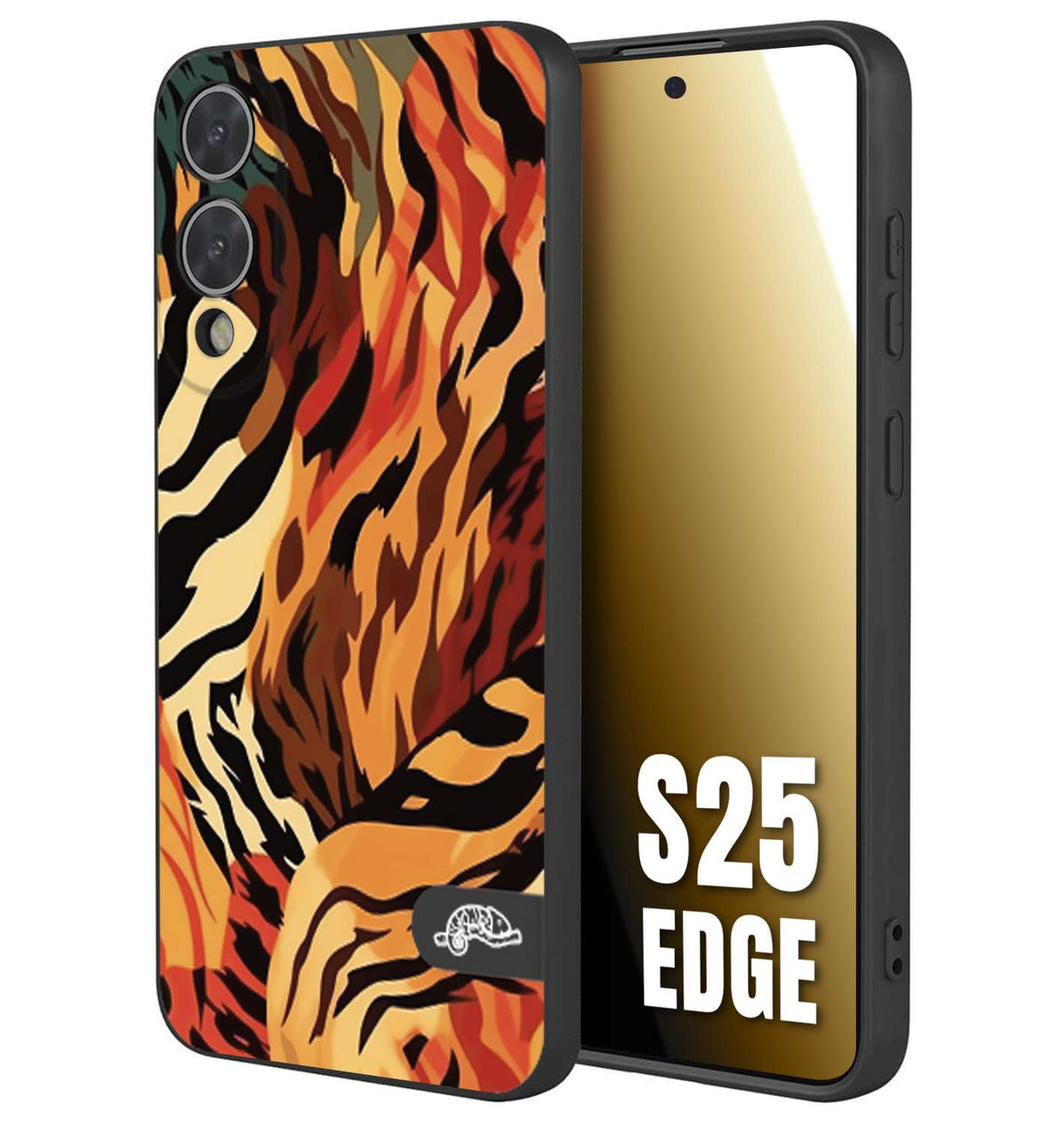 CUSTOMIZZA - Custodia cover nera morbida in tpu compatibile per Samsung S25 EDGE leopardato maculato tigrato tiger colorata gialla rossa arancio