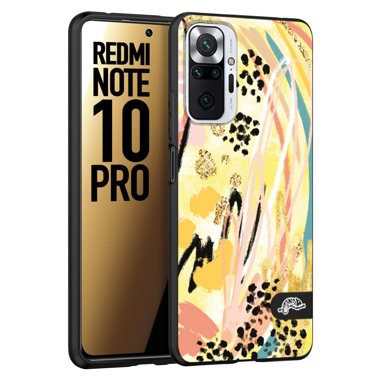 CUSTOMIZZA - Custodia cover nera morbida in tpu compatibile per Xiaomi Redmi Note 10 PRO astratti donna flower fantasia estate gialla rosa leopardata