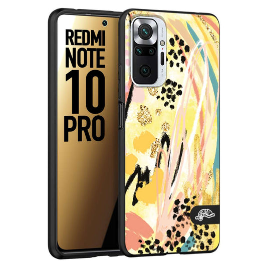 CUSTOMIZZA - Custodia cover nera morbida in tpu compatibile per Xiaomi Redmi Note 10 PRO astratti donna flower fantasia estate gialla rosa leopardata