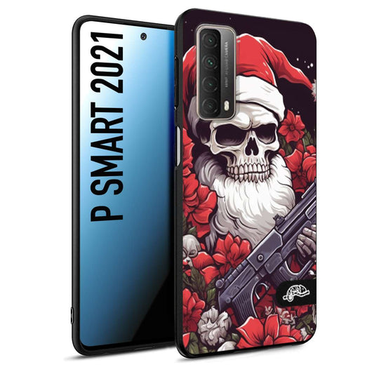 CUSTOMIZZA - Custodia cover nera morbida in tpu compatibile per Huawei P Smart 2021 teschio natale santa claus fiori tattoo disegnato