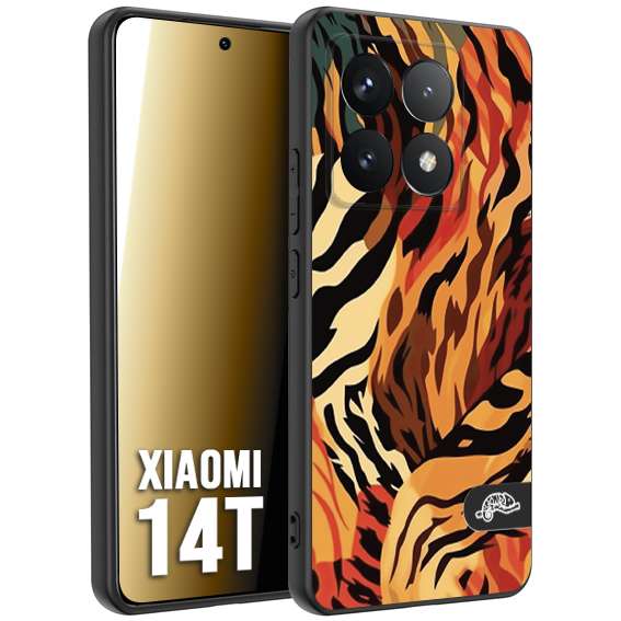 CUSTOMIZZA - Custodia cover nera morbida in tpu compatibile per Xiaomi 14T leopardato maculato tigrato tiger colorata gialla rossa arancio