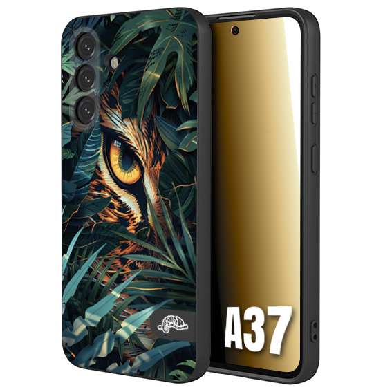 CUSTOMIZZA - Custodia cover nera morbida in tpu compatibile per Samsung A37 animali color giungla tropicale occhio di giaguaro felino disegnato