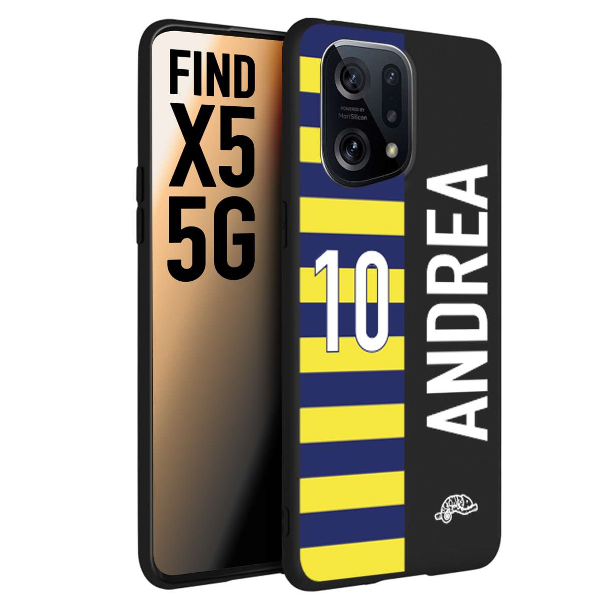 CUSTOMIZZA - Custodia cover nera morbida in tpu compatibile per Oppo Find X5 personalizzata calcio football nome e numero calciatori giallo blu