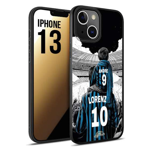 CUSTOMIZZA - Custodia cover nera morbida in tpu compatibile per iPhone 13 personalizzata calcio football padre e figlio calciatori nerazzurra