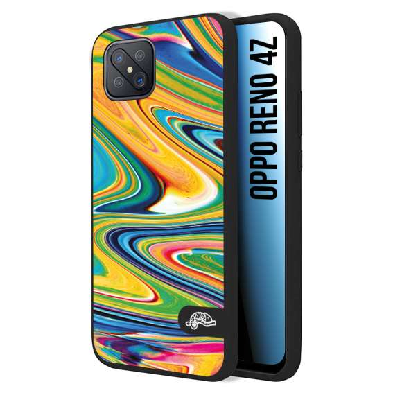 CUSTOMIZZA - Custodia cover nera morbida in tpu compatibile per Oppo Reno 4Z colorata fantasia vortice marmo arcobaleno gialla verde blu