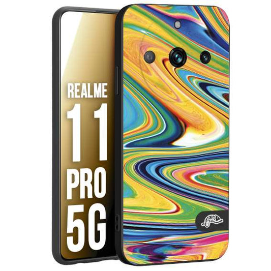 CUSTOMIZZA - Custodia cover nera morbida in tpu compatibile per Realme 11 PRO 5G colorata fantasia vortice marmo arcobaleno gialla verde blu