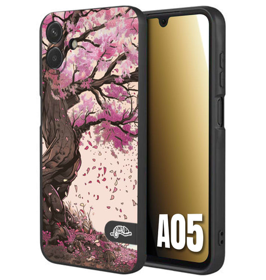 CUSTOMIZZA - Custodia cover nera morbida in tpu compatibile per Samsung A05 giapponese colori morbidi fiori di ciliegio rosa disegnata