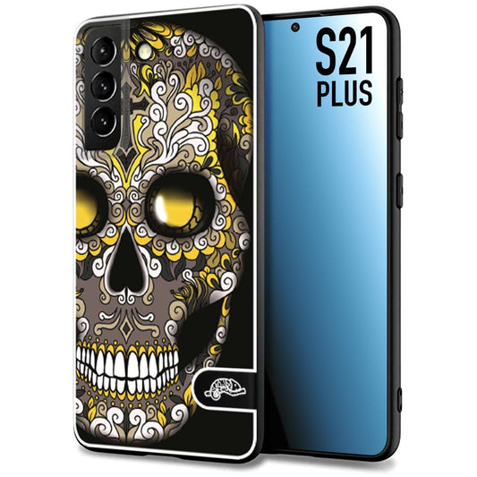 CUSTOMIZZA - Custodia cover nera morbida in tpu compatibile per Samsung S21 PLUS effetto marmo marble verde green venature dorato pietra
