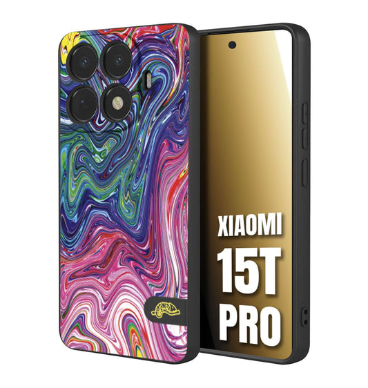 CUSTOMIZZA - Custodia cover nera morbida in tpu compatibile per Xiaomi 15T PRO colorata fantasia vortice marmo arcobaleno rosa blu fucsia