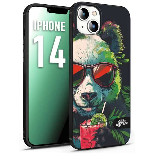 CUSTOMIZZA - Custodia cover nera morbida in tpu compatibile per iPhone 14 estate disegnata cocktails animali simpatici panda mojito