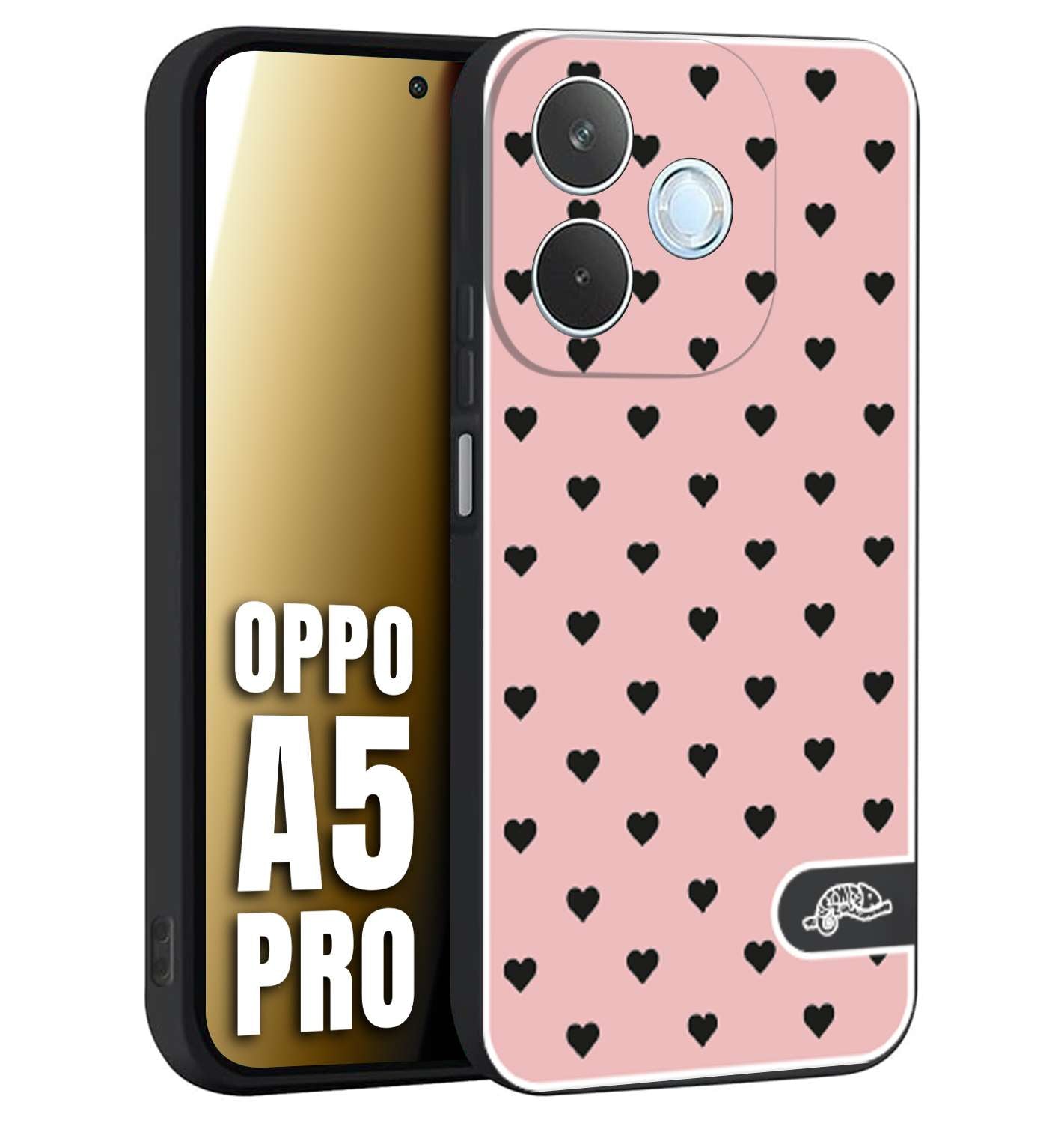 CUSTOMIZZA - Custodia cover nera morbida in tpu compatibile per Oppo A5 PRO cuori pois rosa donna pin up vintage