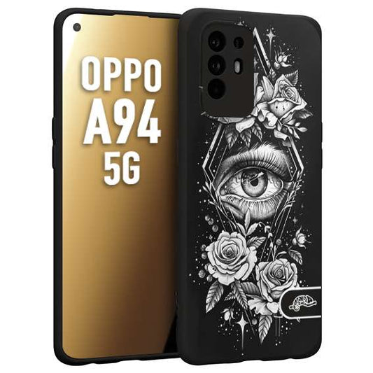 CUSTOMIZZA - Custodia cover nera morbida in tpu compatibile per Oppo A94 5G occhio fiori rombo geometrico black and white bianco a rilievo disegnato tattoo tatuaggio