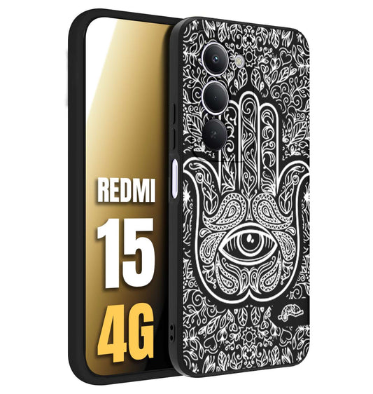 CUSTOMIZZA - Custodia cover nera morbida in tpu compatibile per Xiaomi Redmi 15 4G mano di fatima effetto rilievo mandala donna